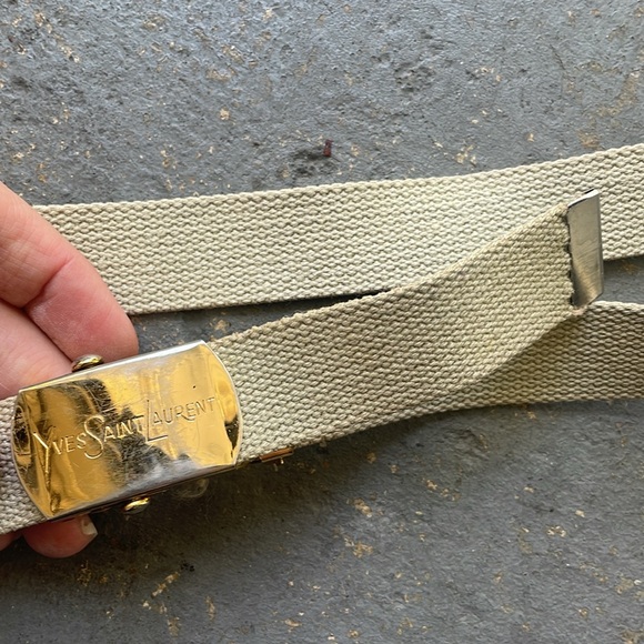 Tan small/M  belt canvas logo front unknown brand fits 25-30” waist adjustable - Picture 5 of 8